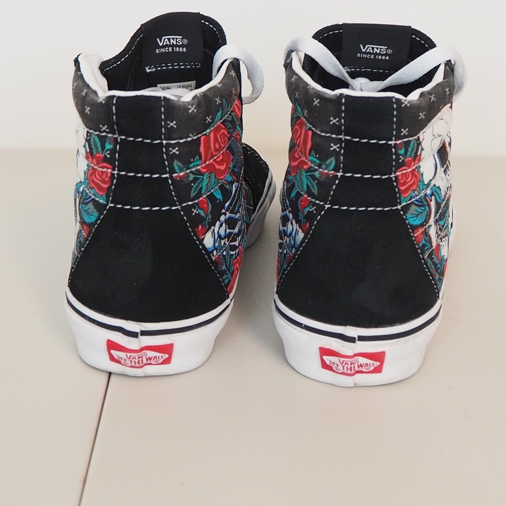 Vans Sk8-Hi Rose Skull Sneakers Men 8 Women 9.5 Black Skeleton High Top Shoes - Picture 4 of 10